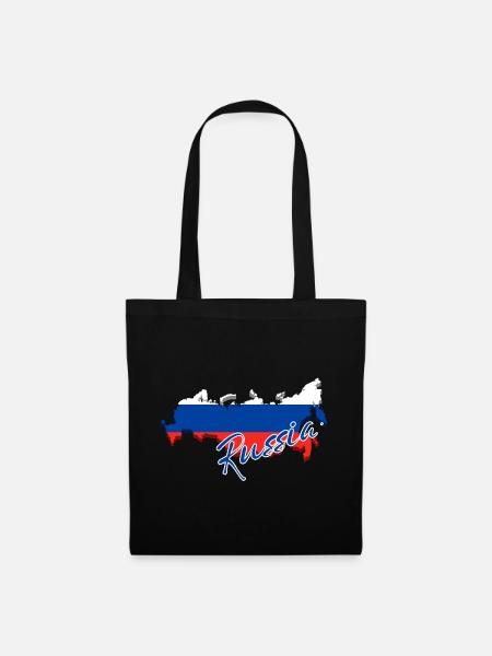 Karte mit der Flagge Russlands, ich liebe Russland - Stoffbeutel - Schwarz