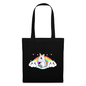 Idée de cadeau Nuages Kawaii Rainbow Unicorn Assis - Sac en tissu - noir - Devant