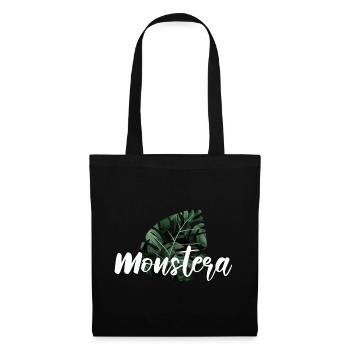 Monstera Fensterblatt Pflanzen Geschenk - Stoffbeutel - Schwarz - Vorne