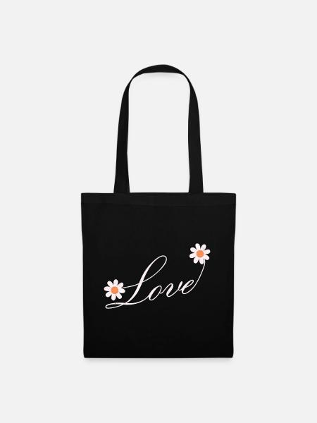 Blumenliebe Skript Design - Stoffbeutel - Schwarz