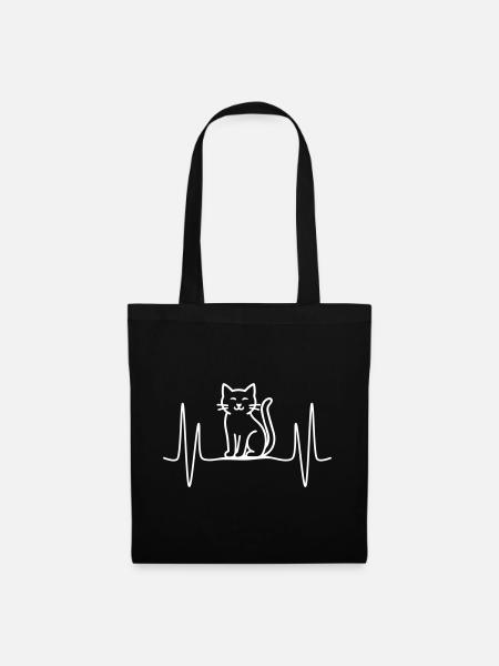Geschenkidee für Katzenfans Herzschlag Motiv - Stoffbeutel - Schwarz