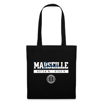 Marseille Frankreich Koordinaten Reise Souvenir - Stoffbeutel - Schwarz - Vorne