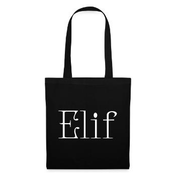 Elif - türkischer Name in Weiss - Stoffbeutel - Schwarz - Vorne
