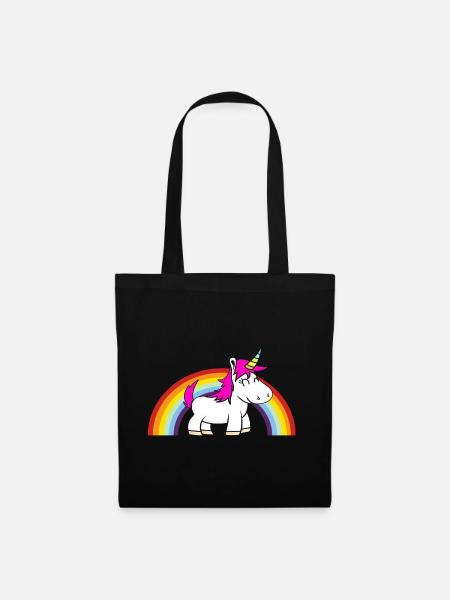 Einhor Regenbogen Unicorn Rainbow - Stoffbeutel - Schwarz