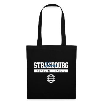 Straßburg Frankreich Koordinaten Reise Souvenir - Stoffbeutel - Schwarz - Vorne
