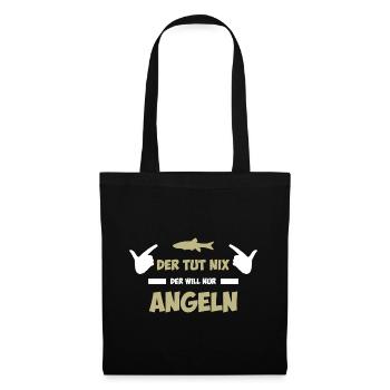 Der tut nix der will nur angeln Spruch Hand - Stoffbeutel - Schwarz - Vorne