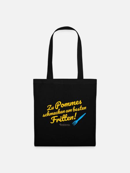 Witziges Spruchdesign mit Pommes und Frittens - Stoffbeutel - Schwarz