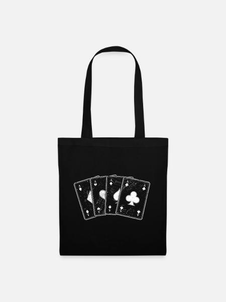 Karo Herz Pik Kreuz Ass Karten Poker Skat Rommee - Stoffbeutel - Schwarz