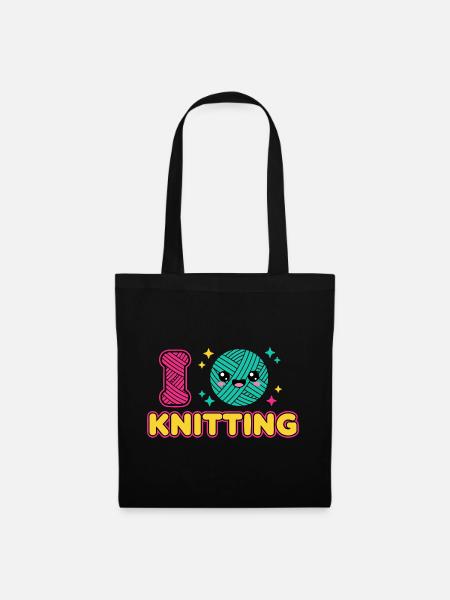 I Love Knitting Kawaii - Stoffbeutel - Schwarz