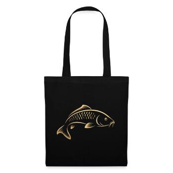 Karpfenfisch Minimalistische Angelgrafik - Stoffbeutel - Schwarz - Vorne