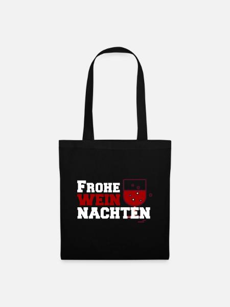 Frohe Weinachten Weinglas Design - Stoffbeutel - Schwarz
