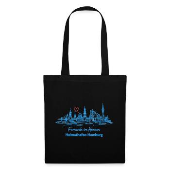 Heimathafen Hamburg – Skyline One Line Art - Stoffbeutel - Schwarz - Vorne