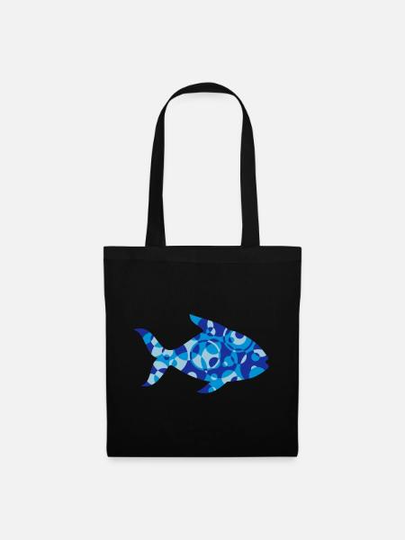 Fisch aus Formen und Muster - Stoffbeutel - Schwarz