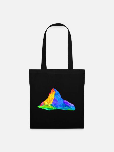 Matterhorn, Berg, bunte Dreiecke, Triangles, Alpen - Stoffbeutel - Schwarz