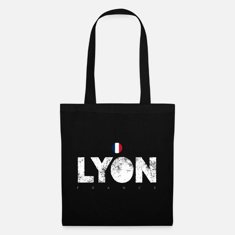 Texte en gras de Lyon avec drapeau français - Sac en tissu - noir