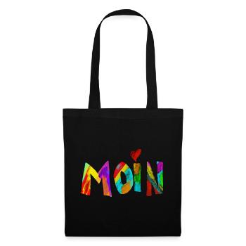 Moin Regenbogen Pinselbuchstaben - Stoffbeutel - Schwarz - Vorne