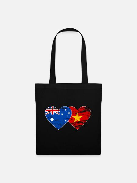 Australien Vietnam Flagge Herz used - Stoffbeutel - Schwarz