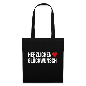 Herzlichen Glückwunsch Herzlich Geschenkidee - Stoffbeutel - Schwarz - Vorne
