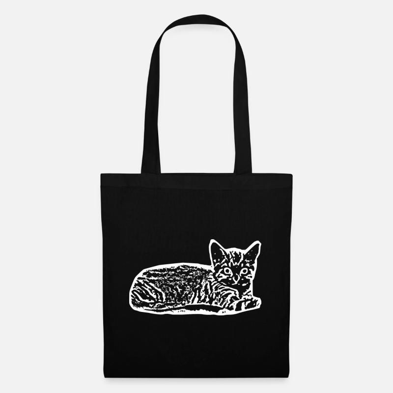 Katze weiß Silhouette Geschenk Katzenliebhaber - Stoffbeutel - Schwarz