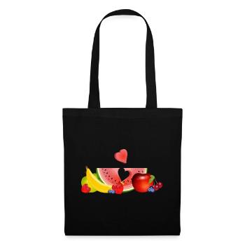 Bunte Früchte mit Wassermelone und Herz - Stoffbeutel - Schwarz - Vorne