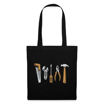 Tool Set Vector – Saw, Hammer, Pliers, Screw - Tote Bag - black - Front