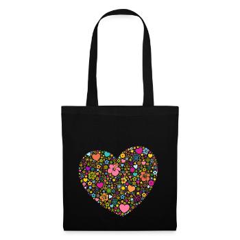 Hearts Flowers Blossoms Peace Sign Yin and Yang - Tote Bag - black - Front