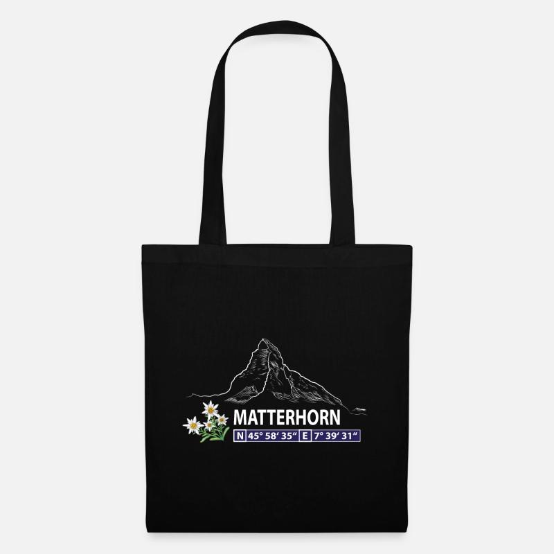 Matterhorn mit Edelweiß - Stoffbeutel - Schwarz