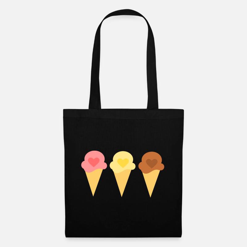 Eis Herz Eiscreme Erdbeereis Eisdiele Geschenk - Stoffbeutel - Schwarz
