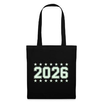 2026 Retro Blockschrift mit Sternen - Stoffbeutel - Schwarz - Vorne