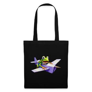 Crazy Frosch-Pilot auf Papierflieger - Stoffbeutel - Schwarz - Vorne