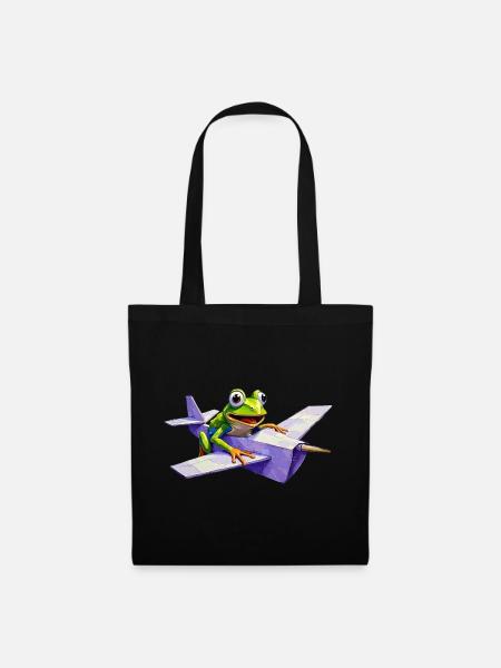Crazy Frosch-Pilot auf Papierflieger - Stoffbeutel - Schwarz