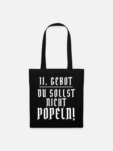 11. Gebot DU SOLLST NICHT POPELN Spruch lustig - Stoffbeutel - Schwarz