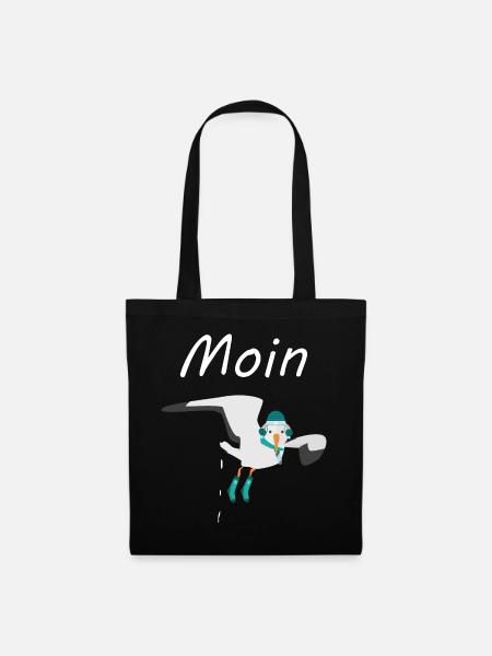 Moin - Möwe mit Winterkleidung macht Möwenschiss - Stoffbeutel - Schwarz