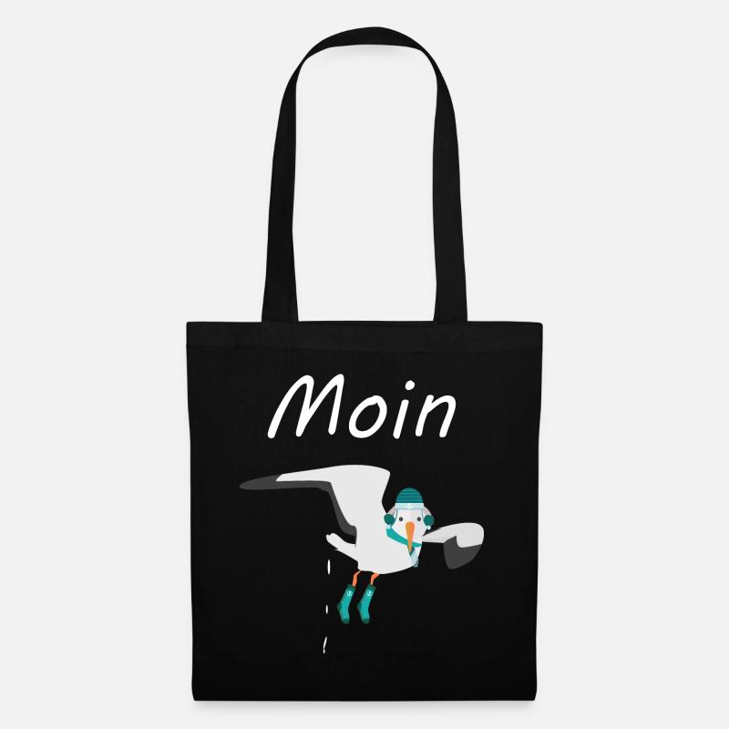 Moin - Möwe mit Winterkleidung macht Möwenschiss - Stoffbeutel - Schwarz