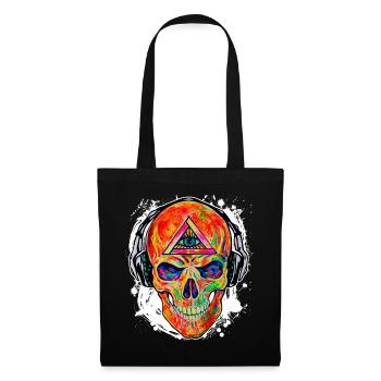 Cool DJ Music Skull Allsehende Auge Gottes 03 - Stoffbeutel - Schwarz - Vorne