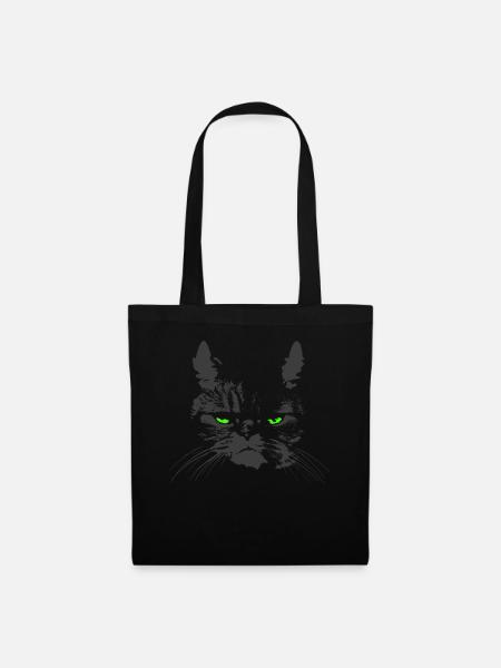 CAT mit grünen Augen - Stoffbeutel - Schwarz