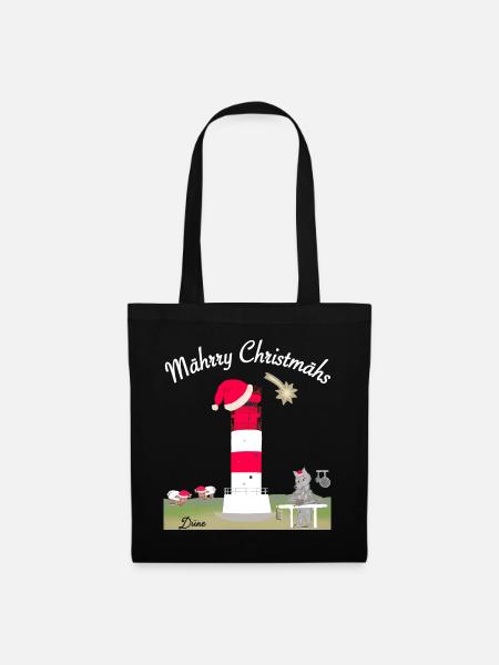 Leuchtturm Düne, Helgoland, Weihnachten - Stoffbeutel - Schwarz