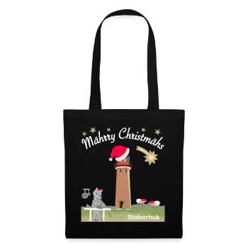Weihnachten Leuchtturm Staberhuk Fehmarn, Wolf - Stoffbeutel - Schwarz - Vorne