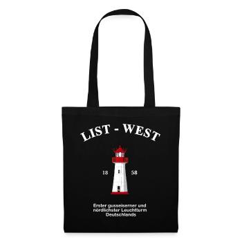 Leuchtturm List-West, Zeichnung mit Information - Stoffbeutel - Schwarz - Vorne