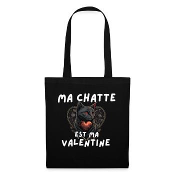 Chat félin cœur Valentine - Sac en tissu - noir - Devant