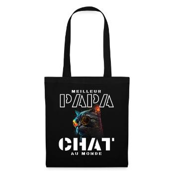 Chat neon lunettes arcenciel - Sac en tissu - noir - Devant