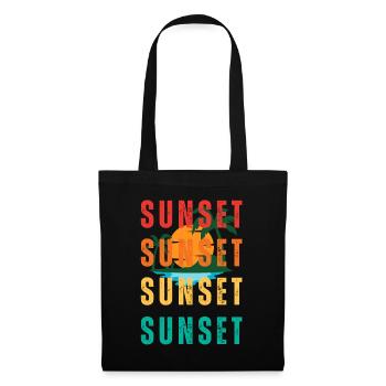 Le coucher du soleil répète le motif des palmiers tropicaux - Sac en tissu - noir - Devant