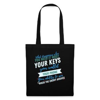 Schlüssel Wallet Handy Zitat Tee Art - Stoffbeutel - Schwarz - Vorne