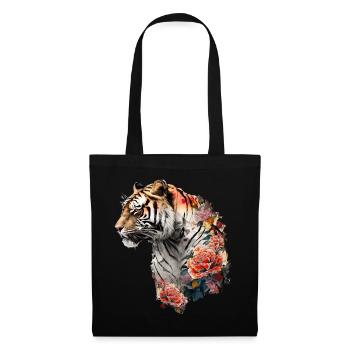 Tiger mit Blumen - Stoffbeutel - Schwarz - Vorne