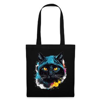 Katzenkopf Schwarze Katze Bombay Happy Cat Katzen - Stoffbeutel - Schwarz - Vorne