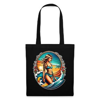 Süßes Surfer Girl mit Tattoos Ornament - Stoffbeutel - Schwarz - Vorne