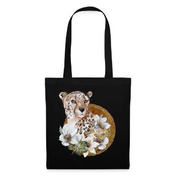 Léopard avec or et fleurs - Sac en tissu - noir - Devant