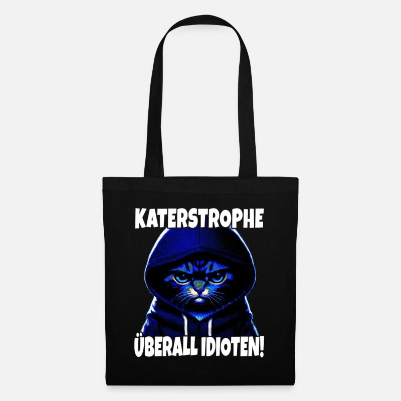 Katze Katastrophe Katerstrophe Lustig Spruch - Stoffbeutel - Schwarz