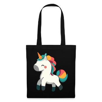 Niedliches stolzes Einhorn-Design - skurrile Cartoon-Kunst - Stoffbeutel - Schwarz - Vorne