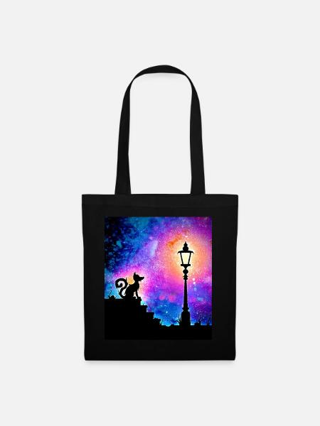 Fox Staring At Streetlight in Silhouette Style - Tote Bag - black